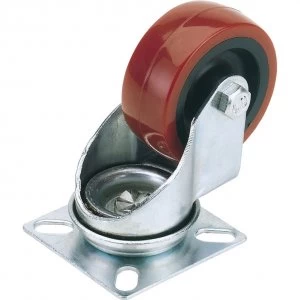 Image of Draper Swivel Plate Fixing Polyurethane Wheeled Castor 75mm