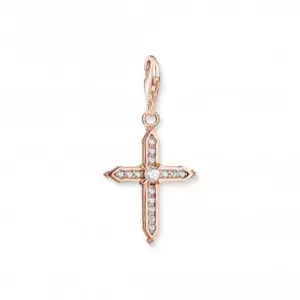 Image of Sterling Silver Rose Gold Plated White Stones Cross Charm 1913-416-14