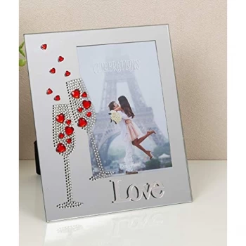 Image of 4" x 6" - Mirror Photo Frame with Red Crystal Hearts - LOVE