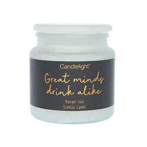 Image of Large Frosted Glass Wax Filled Jar 'Great Minds Drink Alike' - Midnight Rose Scent