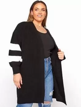 Image of Yours Balloon Sleeve Varsity Cardigan - Black, Size 34-36, Women