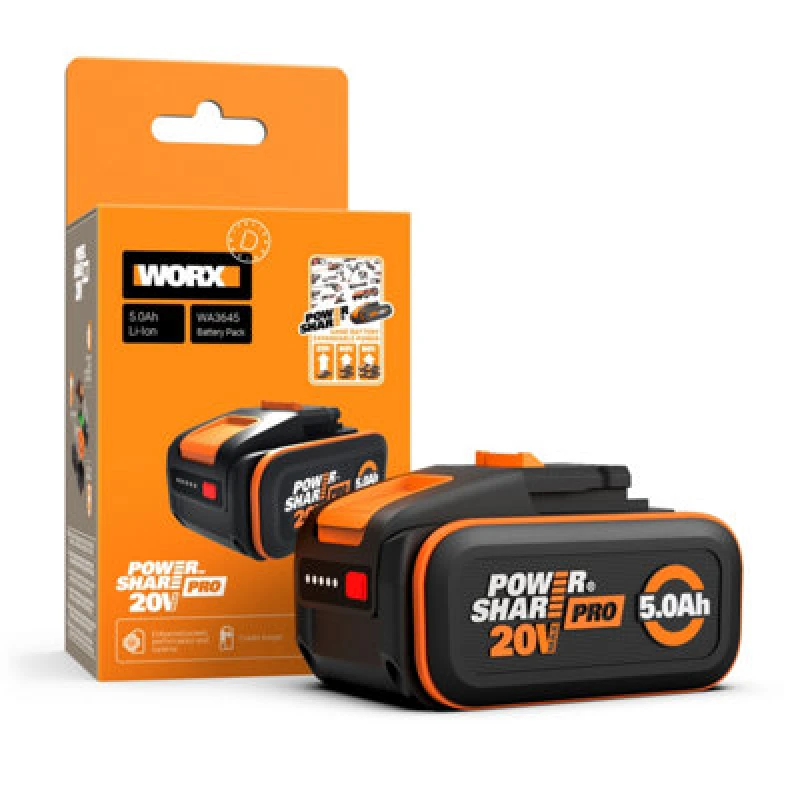 Image of Worx 20V PowerShare Battery 5.0Ah in Black/Orange WA3645 Power Tools > Batteries & Chargers