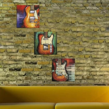 Image of 3BT059 Green Red White Black Orange Decorative MDF Painting (3 Pieces)