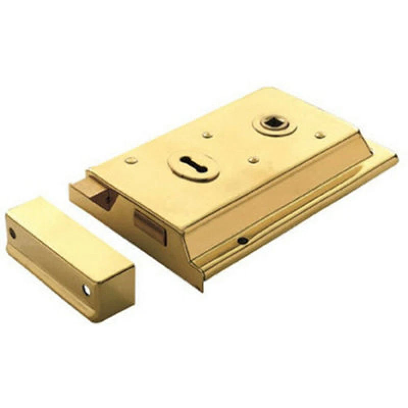 Image of Loops Traditional Contract Rim Deadlock 152 x 102mm Polished Brass Door Latch Metallics unisex