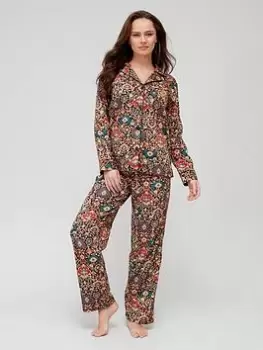Image of Lauren by Ralph Lauren Sateen Printed Long Pyjama Set - Multi Paisley, Multi, Size S, Women