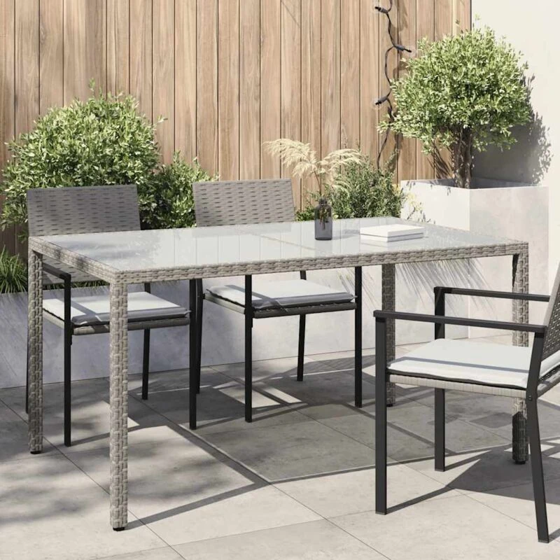 Image of vidaXL Garden Table 150x90x75cm Tempered Glass and Poly Rattan Grey 316707