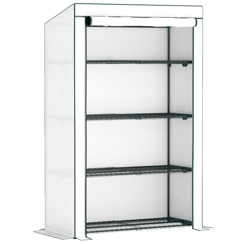 Image of Outsunny 4 Tier Lean-to Mini Greenhouse with Reinforced PE Cover, Green Green
