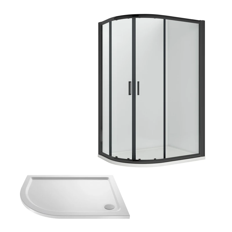 Image of Balterley Ruwa Offset LH Quadrant: Door, Panel, Tray, 1000 x 800 mm Black/White in Black Unisex