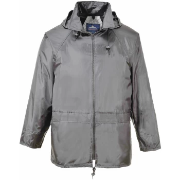 Image of Portwest - S440 Grey Sz L Classic Rain Jacket Coat Waterproof Hooded Zipped