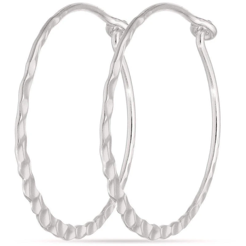 Image of Be You Sterling Silver Hammered 25mm Hoop Earrings Silver One Size