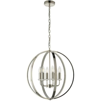 Image of Endon Directory Lighting - Endon Ritz - 6 Light Ceiling Pendant Bright Nickel & Clear Faceted Acrylic, E14