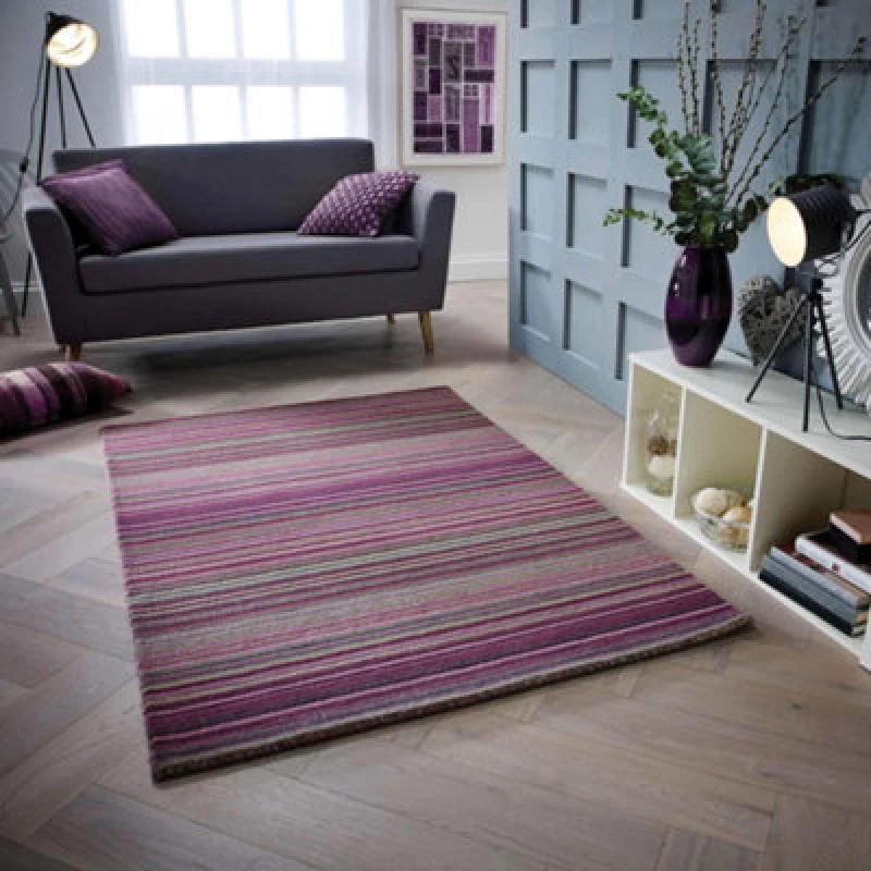 Image of Melrose Mubai Stripe Wool Made Berry Area Rug 160/230Cm