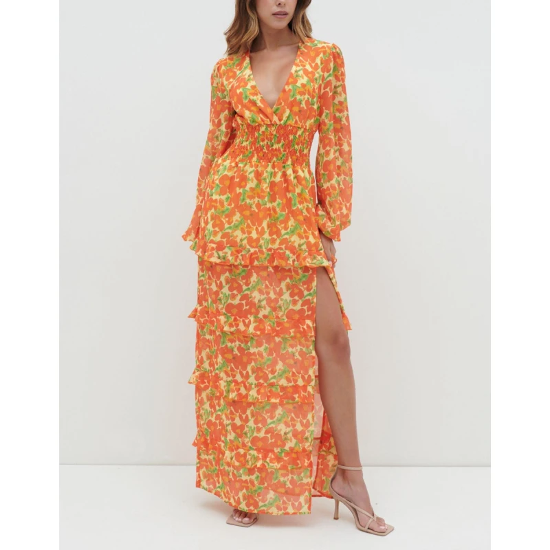 Image of Pretty Lavish Womens Maxi Dress Orange & Yellow female 6 (2XS)