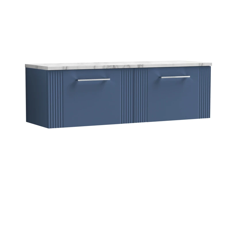 Image of Balterley 2 Drawer Wall Hung Vanity Unit Marble Laminate Worktop, Blue 1200mm Blue Unisex