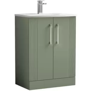 Image of Deco Satin Green 600mm 2 Door Vanity Unit with 30mm Curved Profile Basin - DPF825G - Satin Reed Green - Nuie