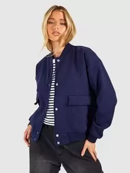 Image of Boohoo Pocket Detail Bomber Jacket - Navy, Blue, Size 8, Women
