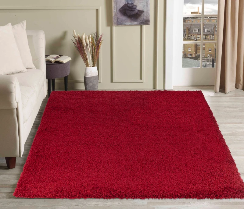Image of Desire Rugs Plain Living Room Shaggy Area Rugs Red 160X230 Cm