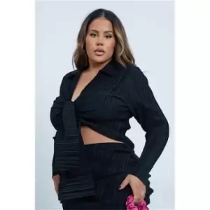 Image of I Saw It First Black Plus Size Plisse Knot Front Shirt - Black