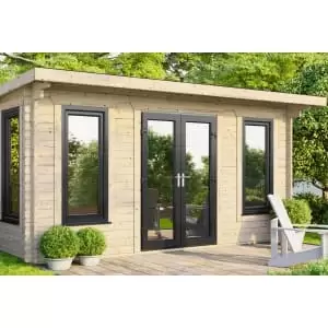 Image of Power Sheds 16 x 14ft Central Doors Pent Notched Logs Log Cabin