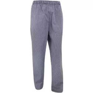 Image of Dennys Unisex Blue/White Check Fully Elasticated Trouser / Chefswear (XS) (Navy/White) - Navy/White