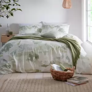 Image of Appletree Loft Edale Watercolour 100% Cotton Reversible Duvet Cover Set, Green, Double