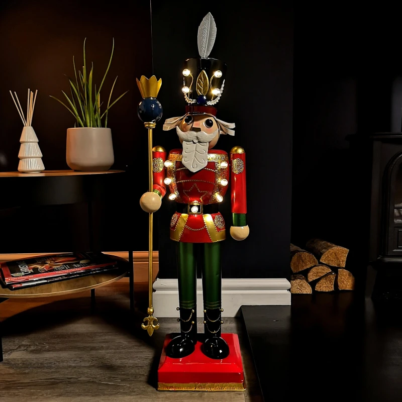 Image of 80cm Light Up Nutcracker Soldier LED Christmas Wooden Ornament Home Decoration