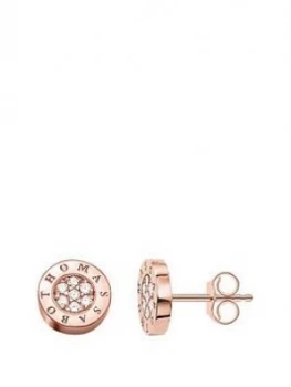 Image of Thomas Sabo Sterling Silver Classic Logo Cubic Zirconia Rose Gold Plate Stud Earrings, One Colour, Women
