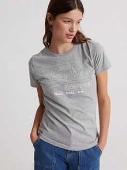 Image of Superdry Vintage Logo Outline T-Shirt - Grey, Size 6, Women