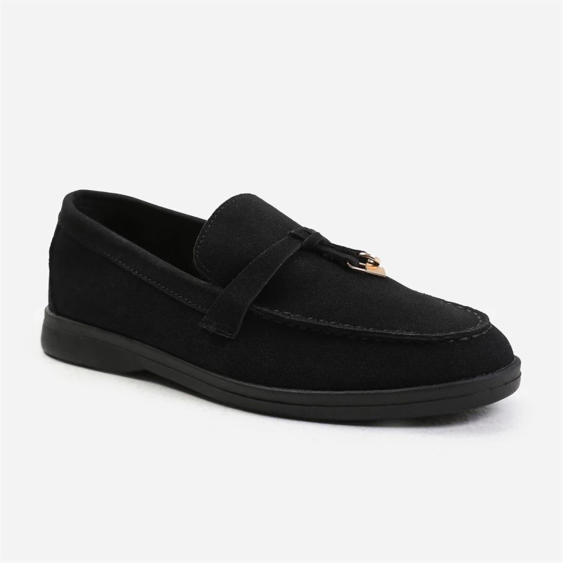 Image of Where's That From 'Pegasus' Wide Fit Slip On Trim Loafers With Accessory Detailing Black
