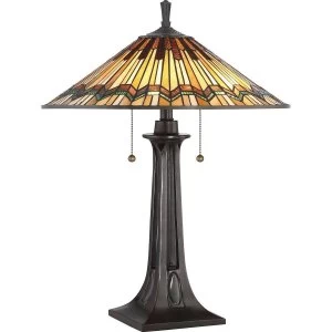 Image of 2 Light Tiffany Table Lamp - Bronze Finish, E27