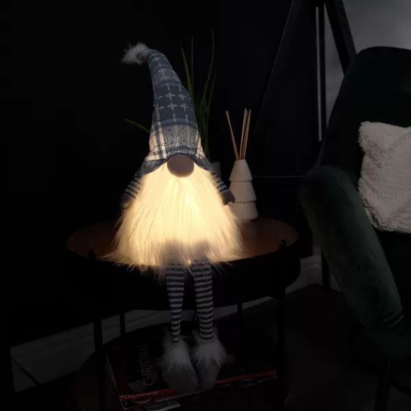 Image of 68cm Battery Operated Light up Blue Checked Hat Christmas Gonk with Dangly Legs Decoration