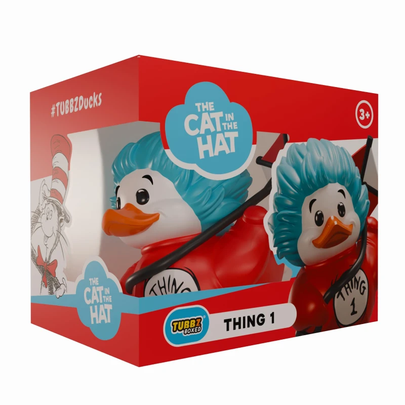 Image of TUBBZ Boxed Edition: The Cat in the Hat - Thing 1 Cosplaying Rubber Duck Vinyl Figure - Official Collectible for Fans of Dr Seuss Thing 1 (Boxed)