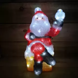 Image of 39cm Festive Acrylic Lit Sitting Santa Bird Outdoor Christmas Decoration 40 LED