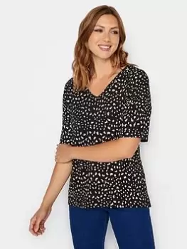 Image of Long Tall Sally V Neck Black Markings Top, Black, Size 10, Women
