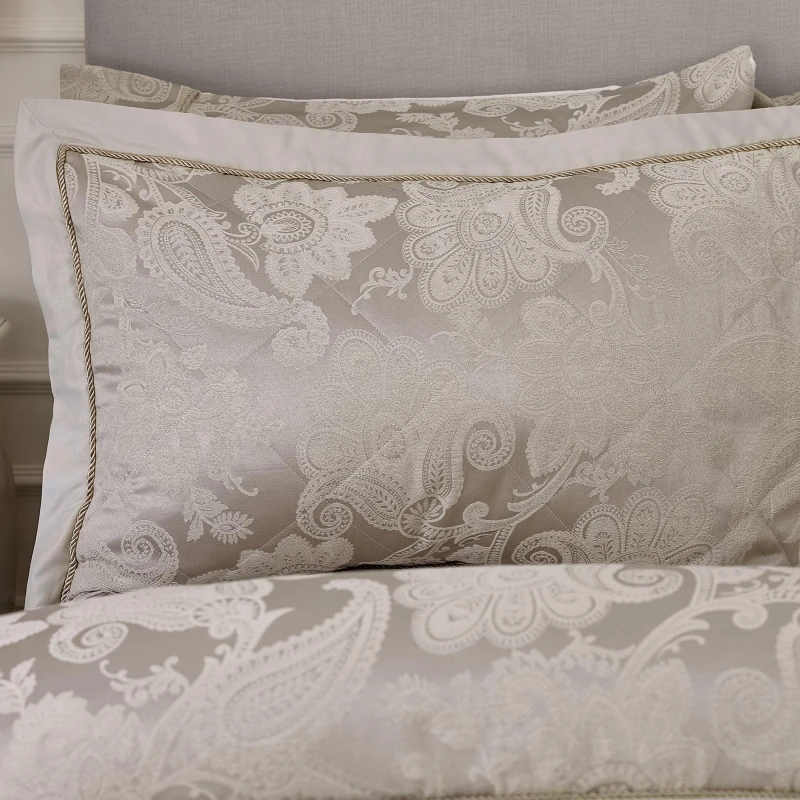 Image of Catherine Lansfield Catherine Lansfield 'Opulent Jacquard' Quilted Pillow sham Pair in Gold Size: Standard Pillow Case Gold Standard Pillow Case Uni