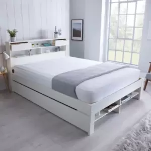 Image of Fabio White Wooden Bookcase Storage Bed Double
