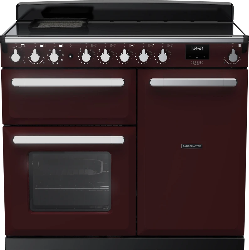 Image of Rangemaster Estel Deluxe ESDL100EIPBOR/CM1 100cm Electric Range Cooker with Induction Hob - Bordeaux / Chrome - A/A Rated