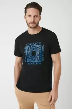 Image of Black Slim Fit Nostalgic Print T-Shirt
