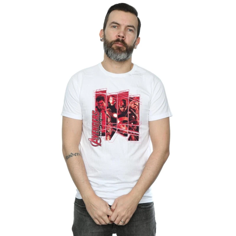 Image of Marvel Marvel Men Avengers Team Collage T-Shirt in White Size: Small White S Male 5057245969925