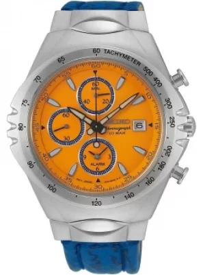 Image of Seiko Mens Conceptual Quartz Chronograph Blue Leather Strap Watch...