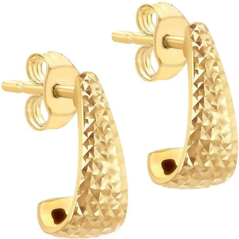 Image of Be You 9ct Gold Diamond Cut Tall J-Shape Stud Earrings Yellow Gold female One Size