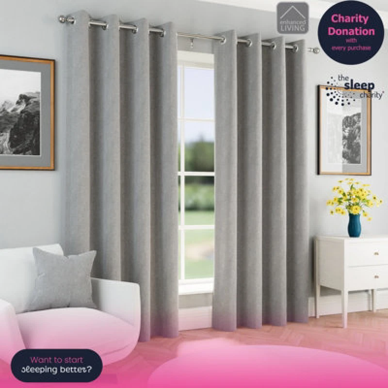 Image of Enhanced Living Chester 100% Blackout Herringbone Eyelet Curtains Curtains 46x54 Grey 38040102001
