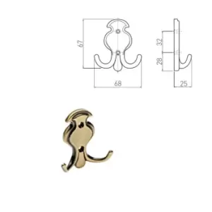 Image of GTV Hat Coat Hanger Hook Door Wall Bath Orvie Model - Old Gold - Type Double Hoo