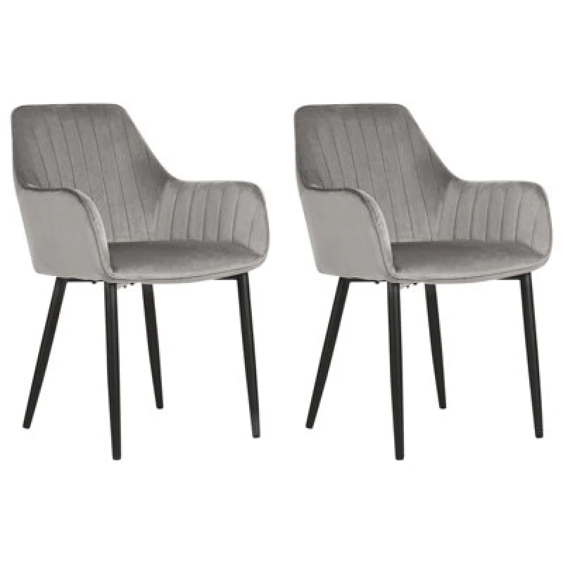 Image of Beliani Set Of 2 Dining Chairs Wellston Velvet Dark Grey