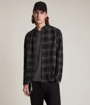 Image of AllSaints Mens Cortland Check Shirt, Black, Size: XL
