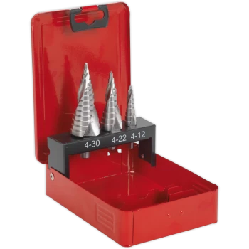 Image of Sealey 3 Piece Spiral Fluted M2 HSS Step Drill Set