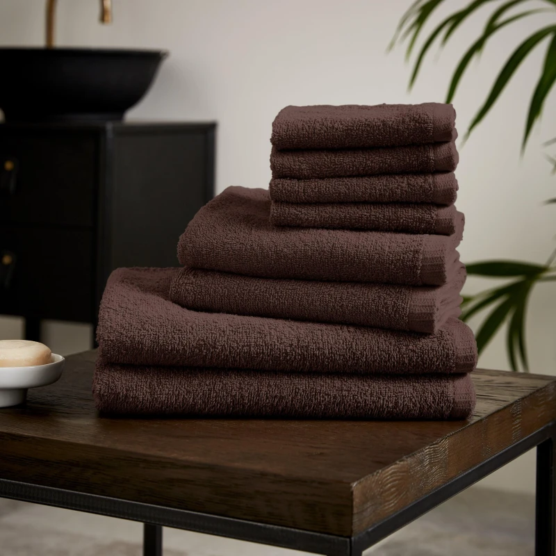 Image of Catherine Lansfield 'Quick Dry Cotton' 8 Piece Towel Set Chocolate
