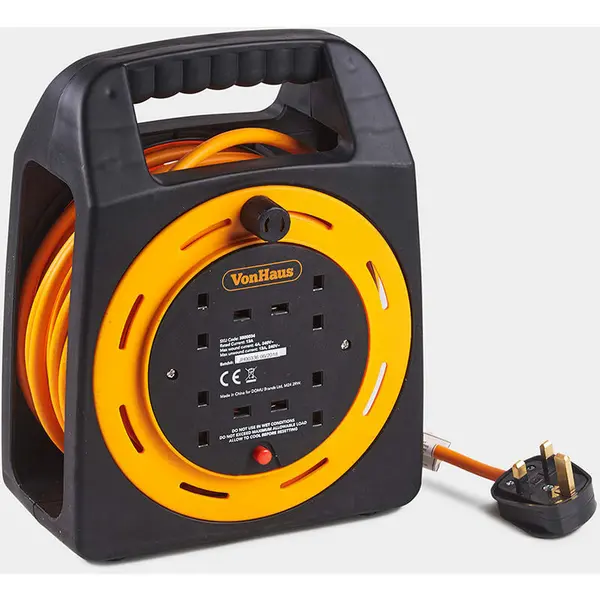 Image of VONHAUS Vonhaus - Extension Lead Extra Long 15m - 4 Socket Extension Reel with Thermal Cut Out, 13A ideal for Workshops Home Use diy and more 3500034