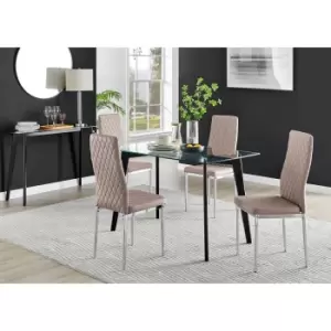 Image of Furniture Box Malmo Glass and Black Leg Dining Table & 4 Cappuccino Milan Chrome Leg Chairs