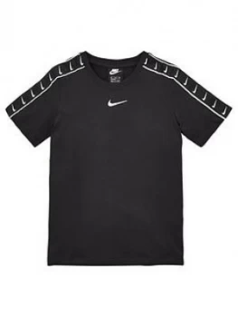 Image of Nike Sportswear Older Boys Swoosh Tape Short Sleeve T-Shirt - Black, Size S, 8-10 Years